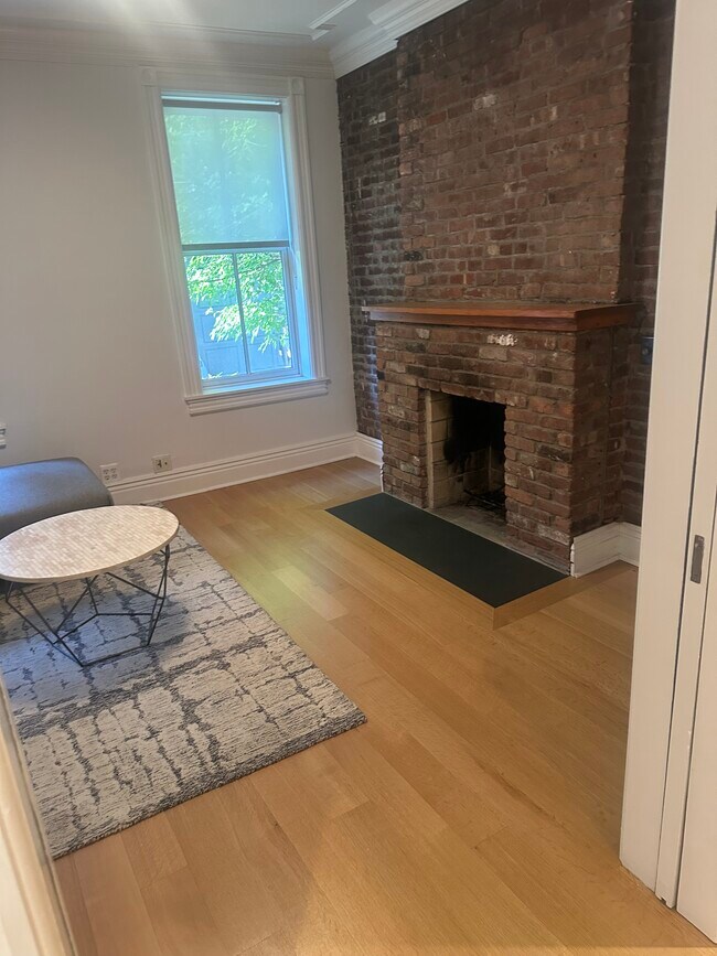 Living room with working fireplace