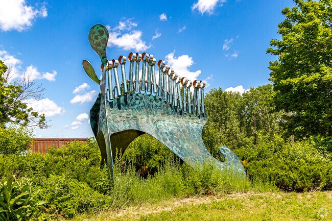 The Loch Ness kinetic sculpture 
is located near the south shore of Cedar Lake.