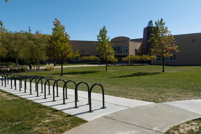 Creekside Middle student bike parking on campus in West Carmel.