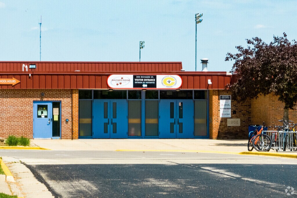 The main entrance to Badger Ridge Middle School in Outer Verona.