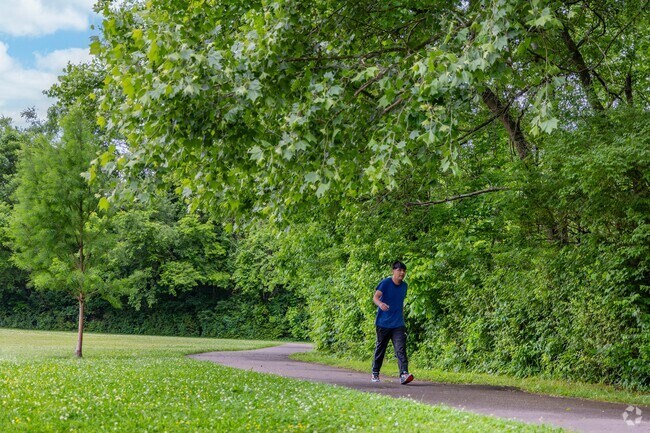 The walking path at Antioch Park connects to the Mill Creek Greenway.