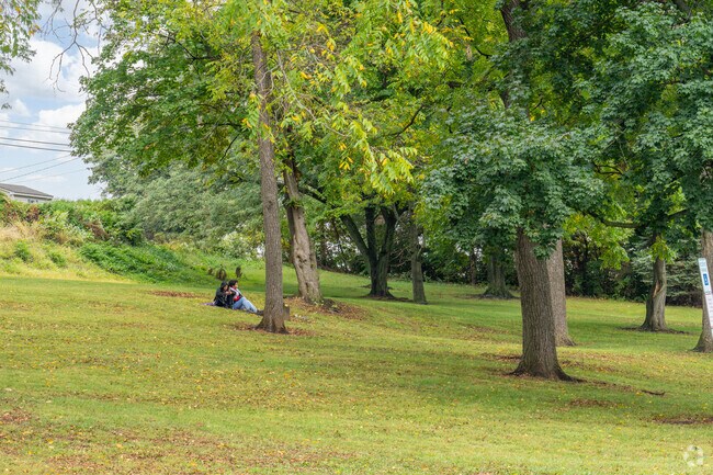 Red Caboose Park in West Wyomissing offers a tree-shaded green space for relaxation and community enjoyment.
