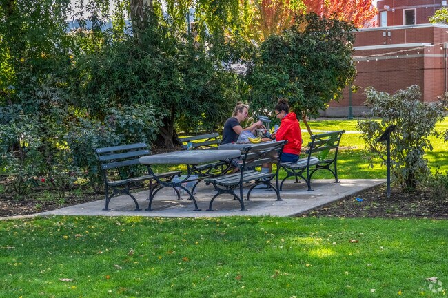 Puyallup residents enjoying a quiet lunch in a city park.