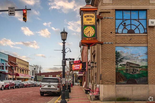 The Haas Historical Museum sits prominently in the heart of Minerva's quaint downtown district.