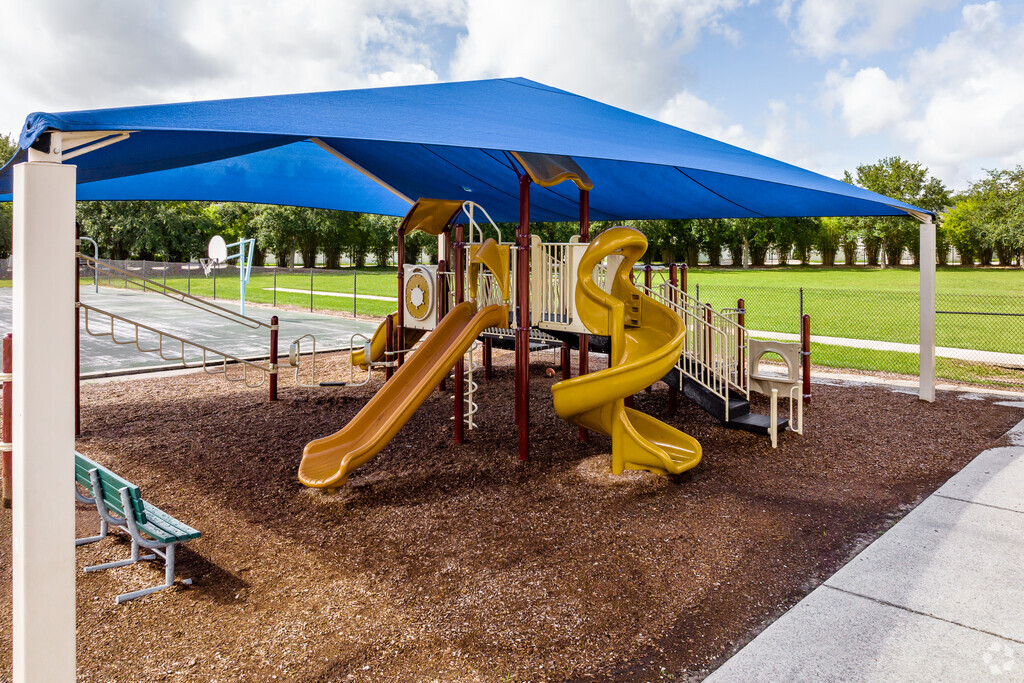 The playground at Baldwin Park Elementary School is shaded.