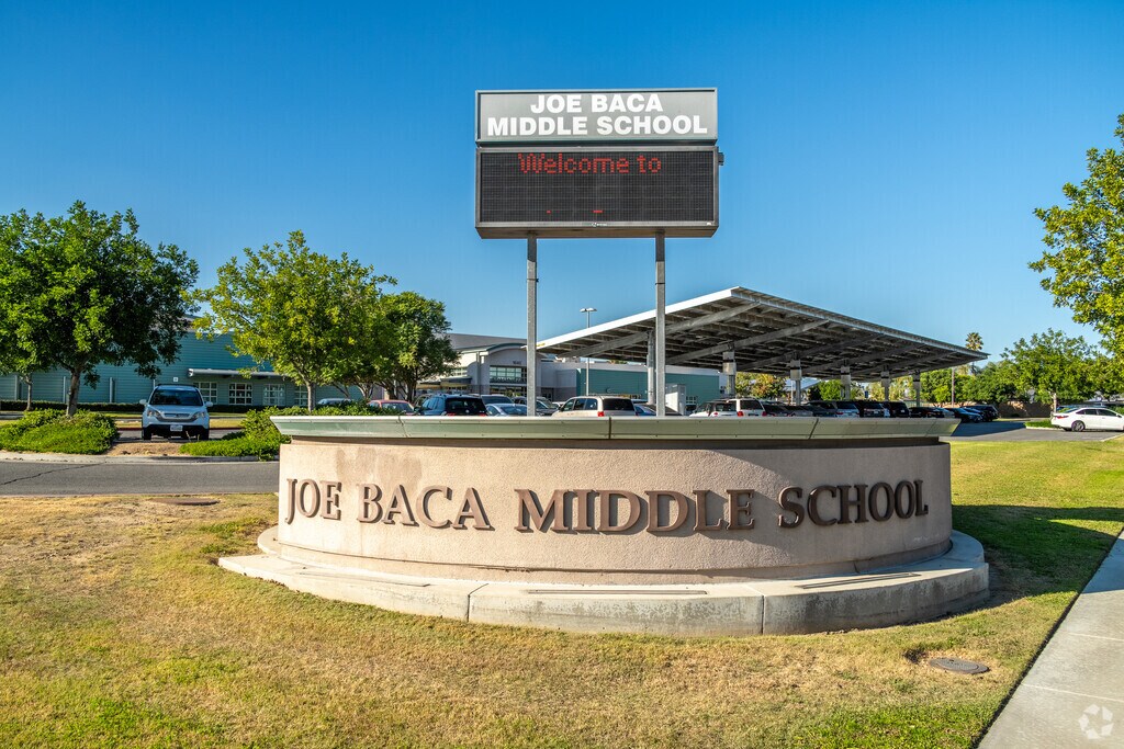 The signage of Joe Baca Middle offers essential information and a warm welcome.