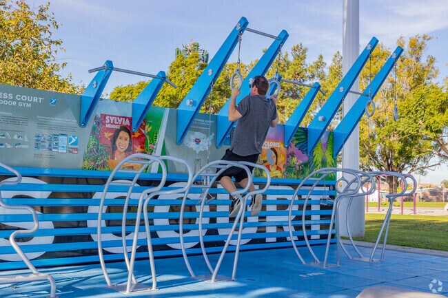 A person gets their workout on at Heritage Park.