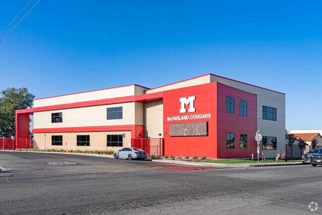 A large M distinguishes this building at McFarland High School.