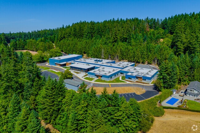Kopachuk Middle School is surrounded by lush pacific northwest rainforest.