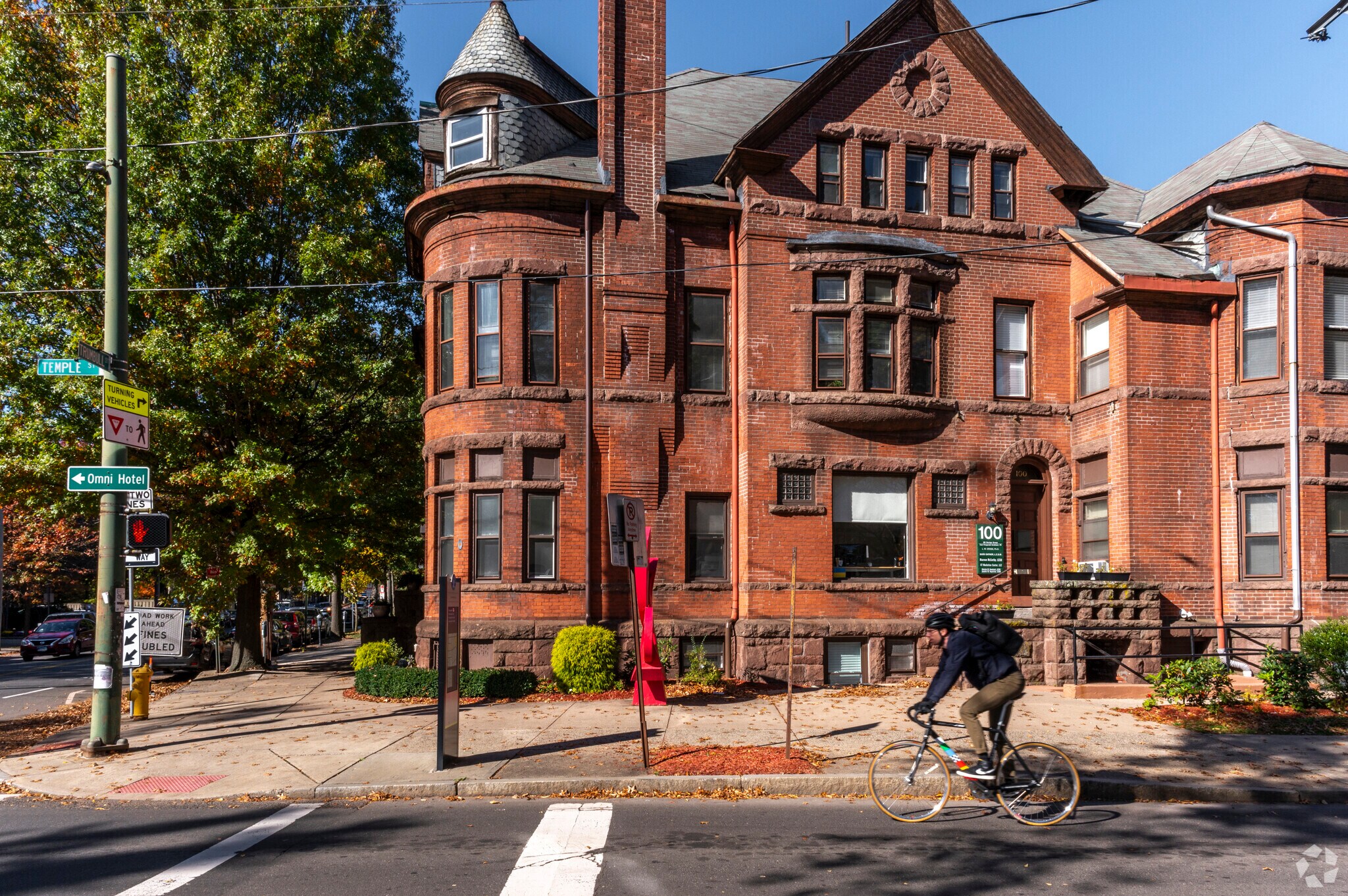 Bike lanes and classic brick architecture can be found all over Downtown New Haven.