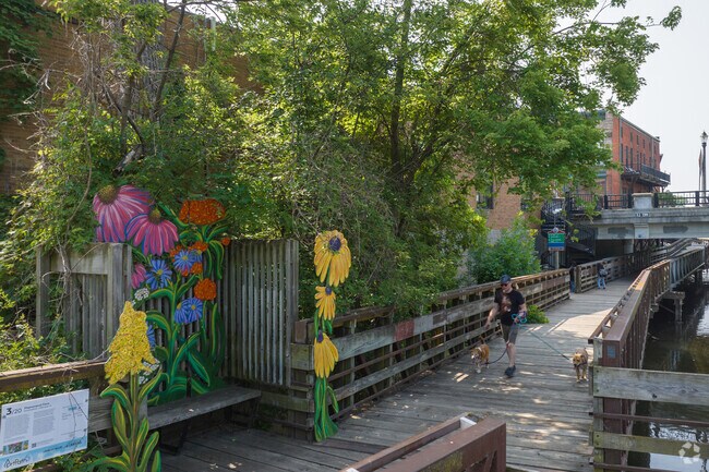 A colorful installation on the ArtPath is set along the Grand River in Old Town.