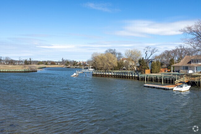 Some of the waterfront homes in Hewlett Harbor, NY face the Seawane Club.