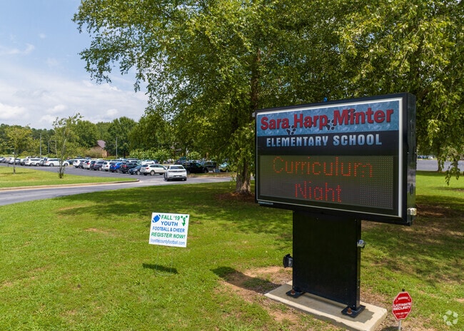 Sara Harp Minter Elementary School is located at 1650 GA-85, Fayetteville, GA 30215.