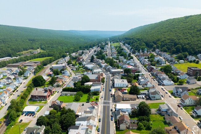 Homes sit below rolling hills on Nesquehoning’s horizon.