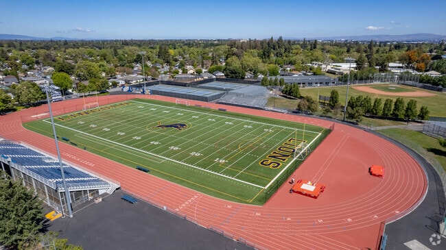 The well maintained football field at Abraham Lincoln High School.