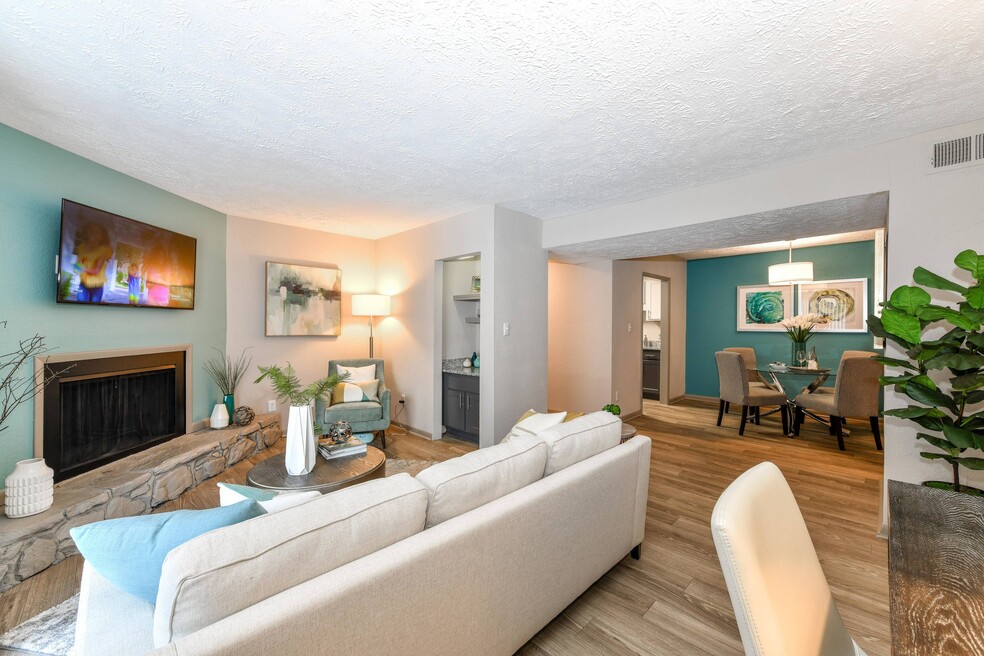 Living Room with Hardwood Style Flooring
