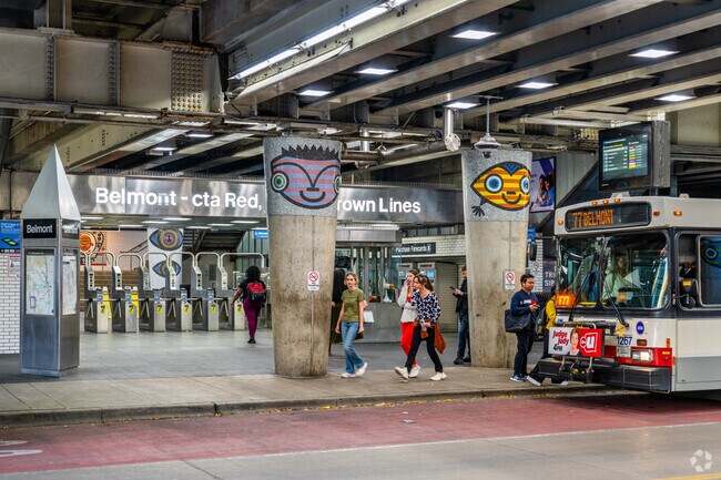 Catch a bus or the L at the Belmont CTA station in Lakeview East.