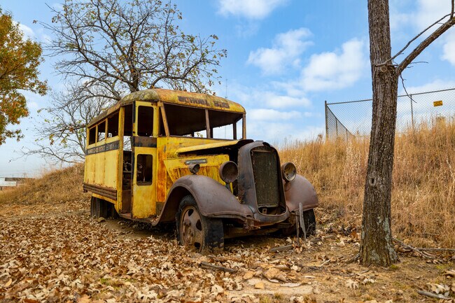An original school bus sits proudly on site of the Mannford historical museum.