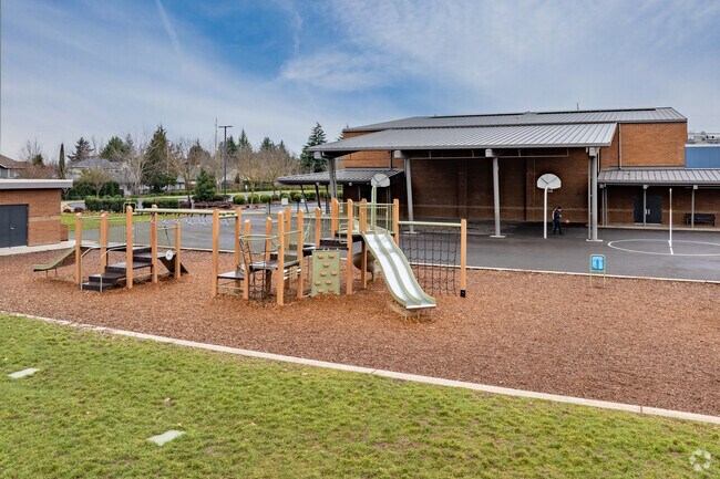 Kids love the playground structures at Crestline Elementary School in Vancouver, WA.