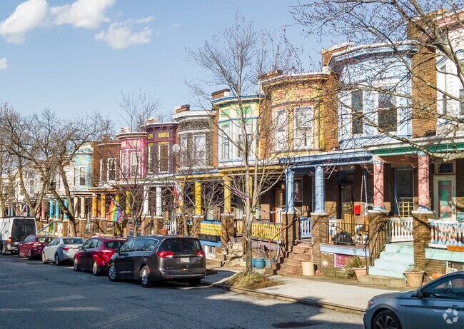 Abell residents show off their style with brightly colored row homes.