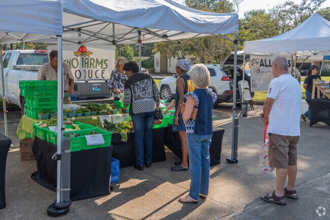 Residents can head to the local farmers market for fresh produce and goods.