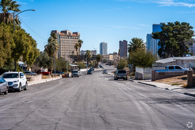 Rows of homes show the proximity to the Las Vegas strip in this quaint Nevada suburb.