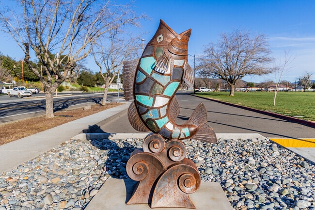 Austin Park offers art sculptures, a skatepark, and walking trails in Clearlake.