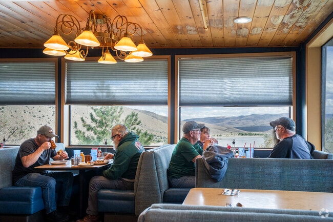 The Topaz Lodge diner is a cozy American spot offering great views out to Topaz Lake.