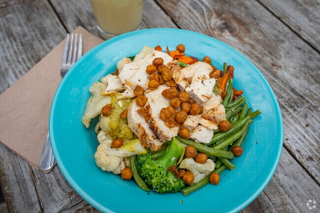 A delicious Bollywood Bowl from the Laughing Planet Cafe in Hayhurst, Portland.