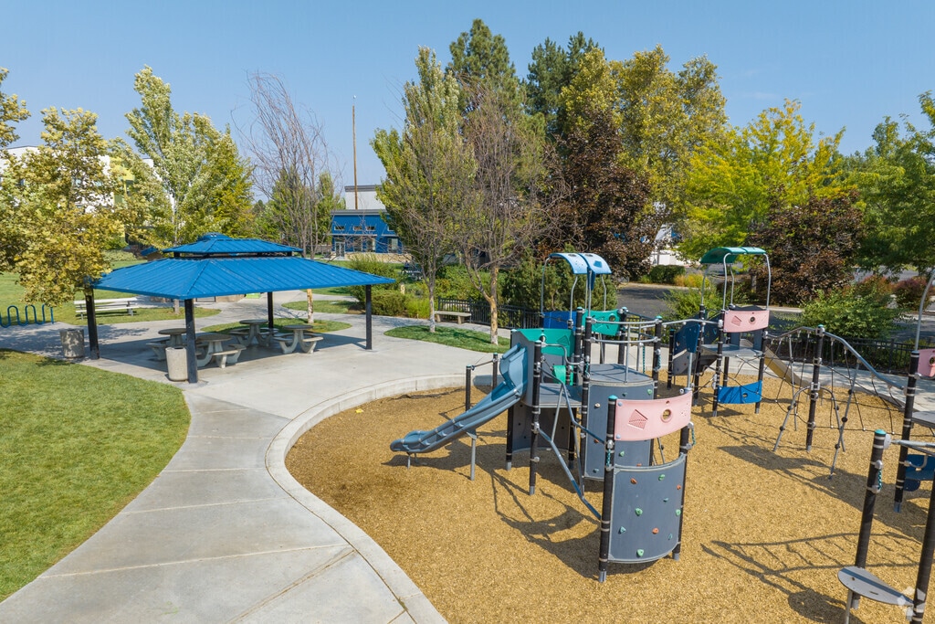 Future Public School features a shaded pavilion by their playground area.