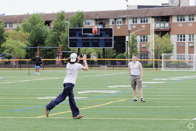 Practicing football at Veterans Field Park in Edgewater, NJ.