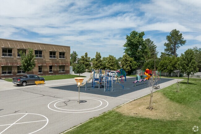 A colorful playground at Woodstock Elementary School.