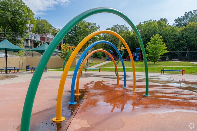 Burgwin Park features a large splash pad for children to enjoy on hot days in Hazelwood.
