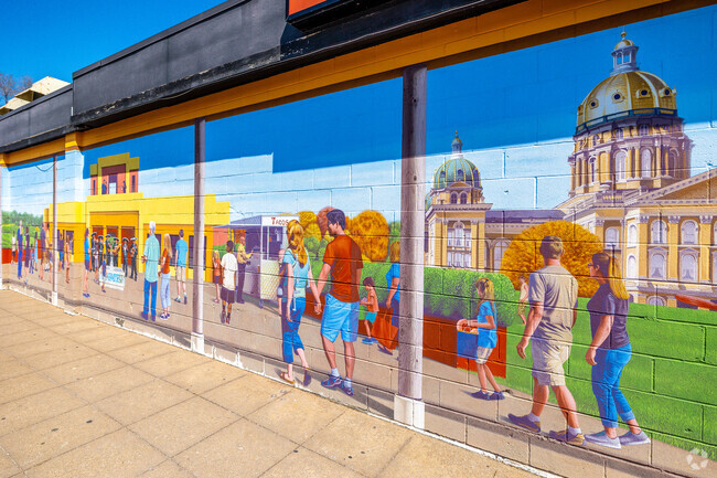 Another mural mixing Des Moines and Hispanic culture and architecture in Capitol East.