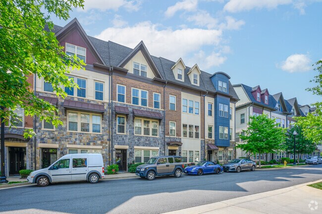Three-story townhouses can be found throughout the Arlington Village neighborhood.