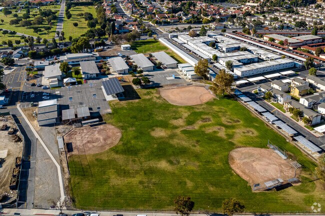 A view of the 3 baseball fields at Rowland Elementary School