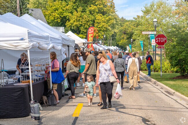 Families enjoy a stroll during the Heritage Fest Art and Craft Fair in West Dundee, near Sleepy Hollow.