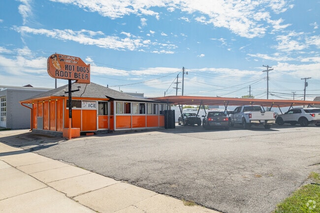 Monroe's Original Hot Dog is a local favorite for root beer floats in frosted glasses.