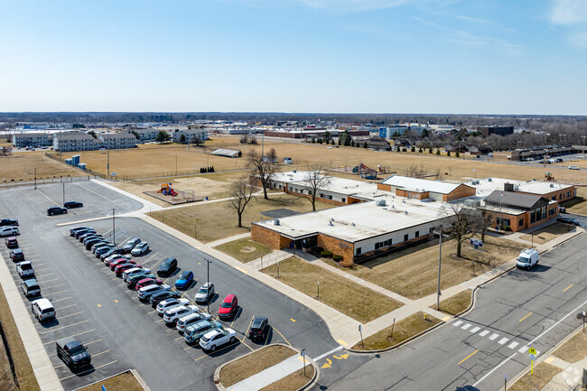 Michener Elementary School has ample parking for teachers and parents during school events.