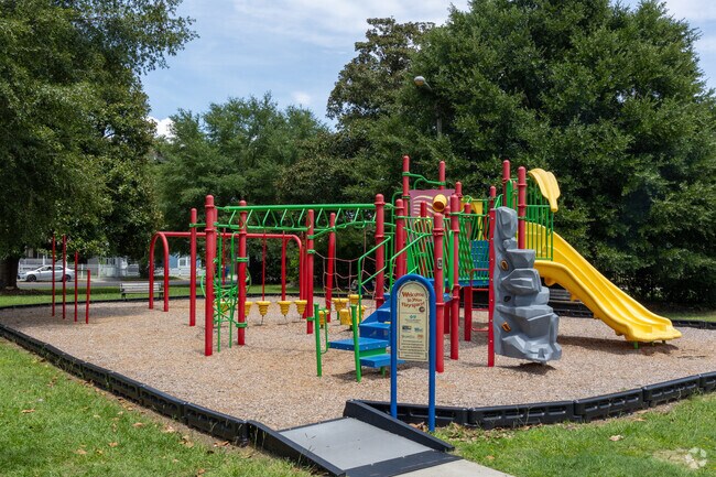 The playground at Portia Mills Hines Park  has new colorful equipment for Northside kids.