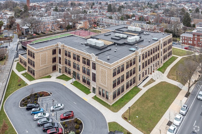 The campus of Reynolds Middle School is set close to the street.