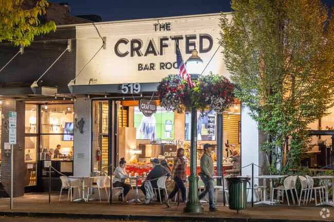 Crafted is an industrial-chic gastropub with a locally sourced bar for bar for craft brews.