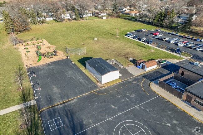 Jefferson Elementary School has basketball goals outside for students.