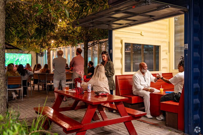 Residents hang out at Starland Yard Food Truck Park.