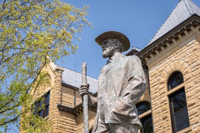 A statue of Dr. Andrew Still, founder of A.T. Still University, sits in downtown Kirksville.