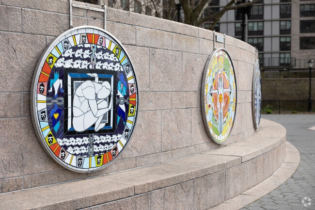 Historic and modern art is abundant around the open areas of Battery Park.