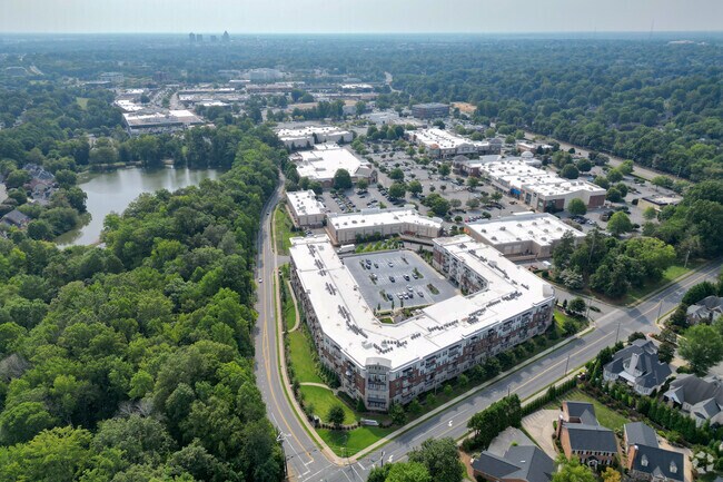 Bob Garden at Benjamin Park and Friendly Center aerial view in Hamilton Forest, NC.