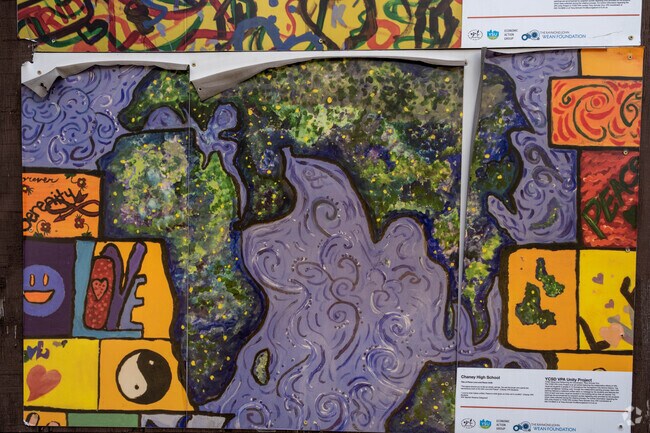 Local school children's artwork can be found on display on the walls of buildings in Wick Park.