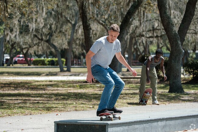 A University resident enjoys practicing skating at Downey Park.