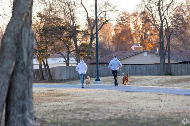 Central park in Skiatook has a long walking path through the middle.
